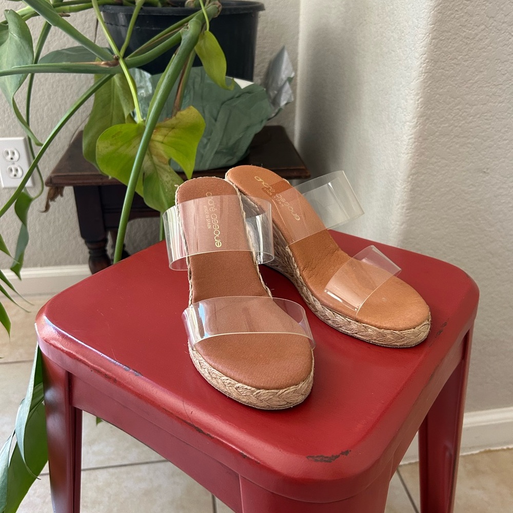 Andre Assous Tan and Clear Espadrille Sandals